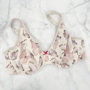 Cacique Underwire Bra 42D Butterflies Pink Cream A1